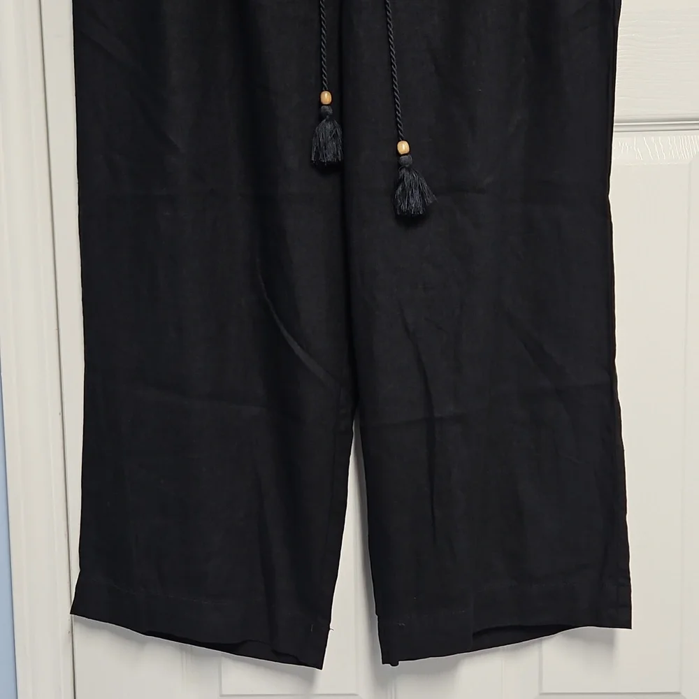Westbound Linen Blend Mid Rise Straight Leg Lightweight Pant: Black: Size- 2X‎